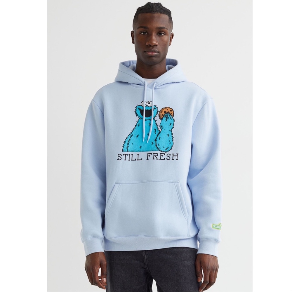 Blue hoodie from H&M man or woman can wear this! Cookie Monster vibe.